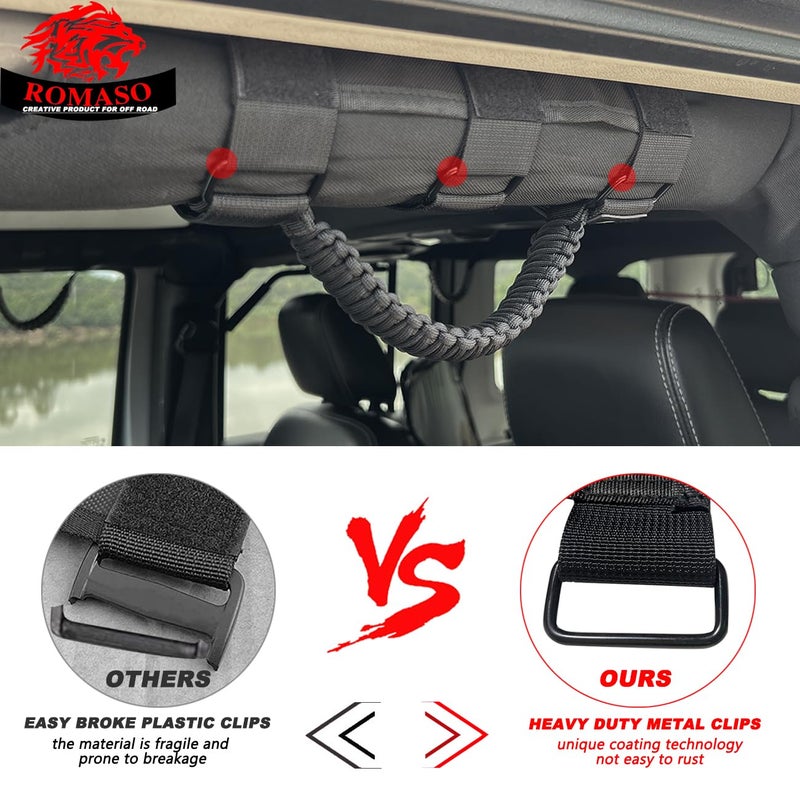 ROMASO Roll Bar Grab Handle for Jeep Wrangler,Grab Handle for Jeep Wrangler YJ TJ JK JL&Gladiator JT 1986-2025,Paracord Handles,Black,Pack of 2 - Image 4
